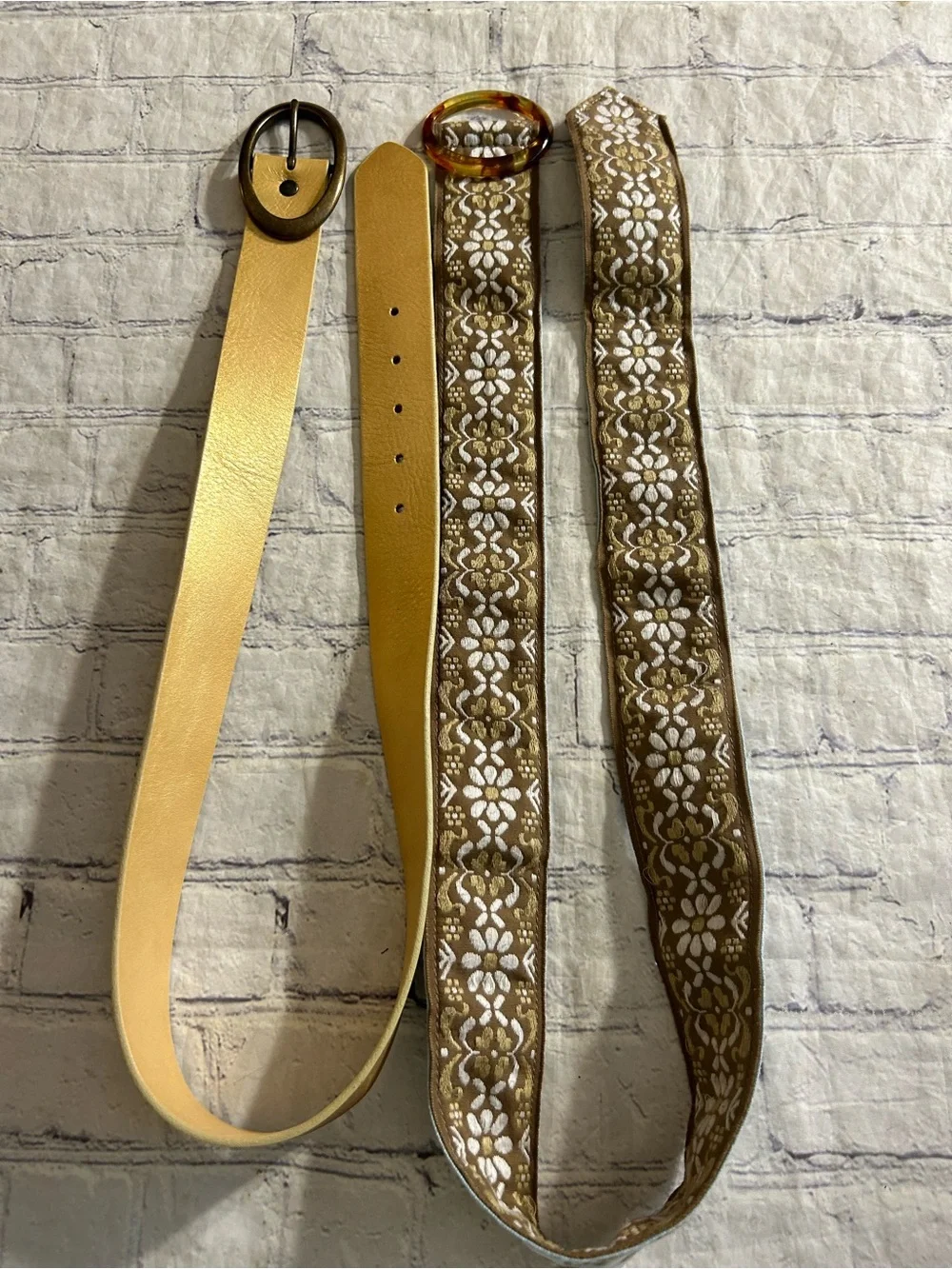 FRESH PRODUCE 100% COTTON BOHO BELT & VTG CANDIES METALLIC GOLD BELT